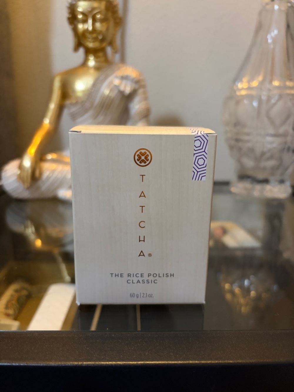 Tatcha Rice Polish Classic - Cream & Gold Box with Purple Accent